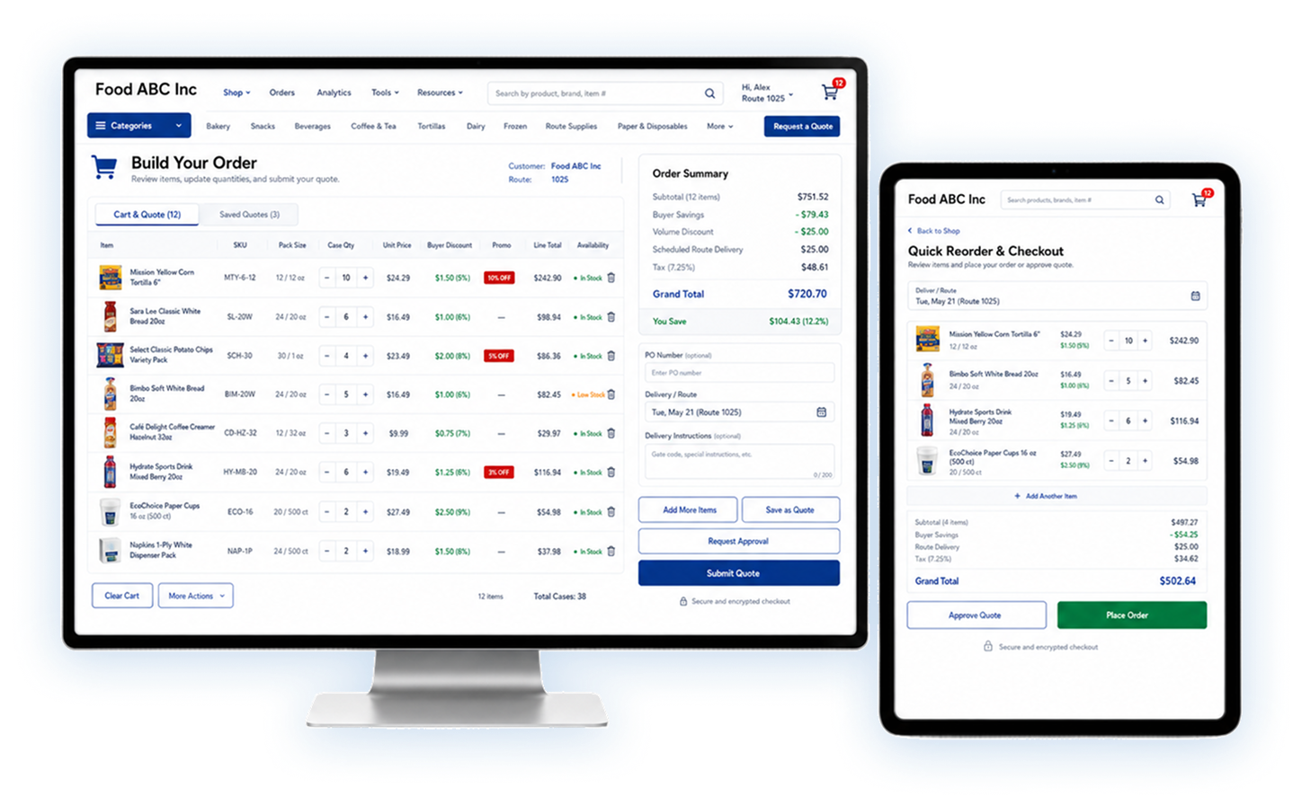 Dynamic product catalog on desktop and tablet