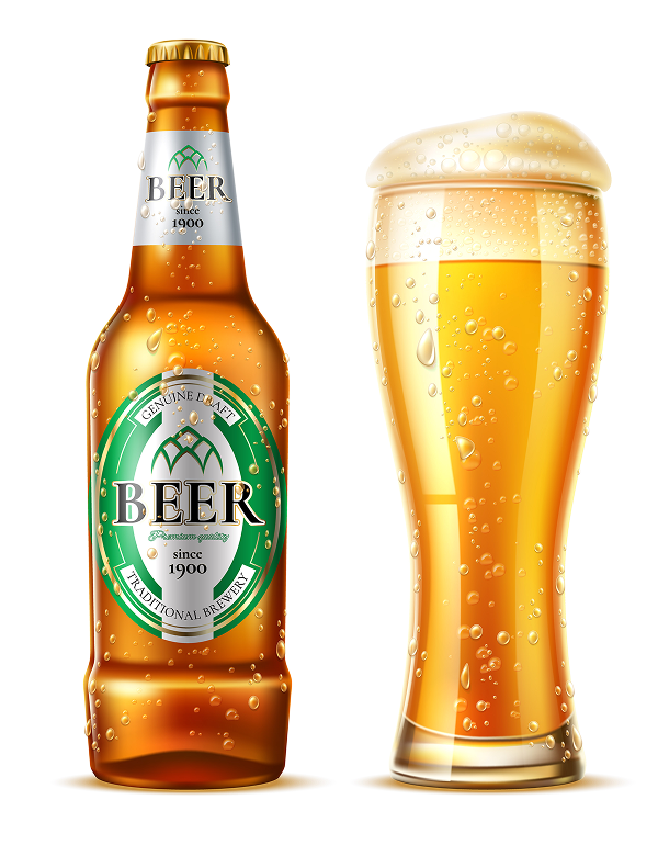 Beer bottle and glass
