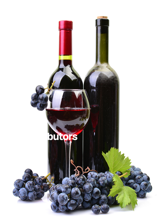 Wine bottles, glass and grapes